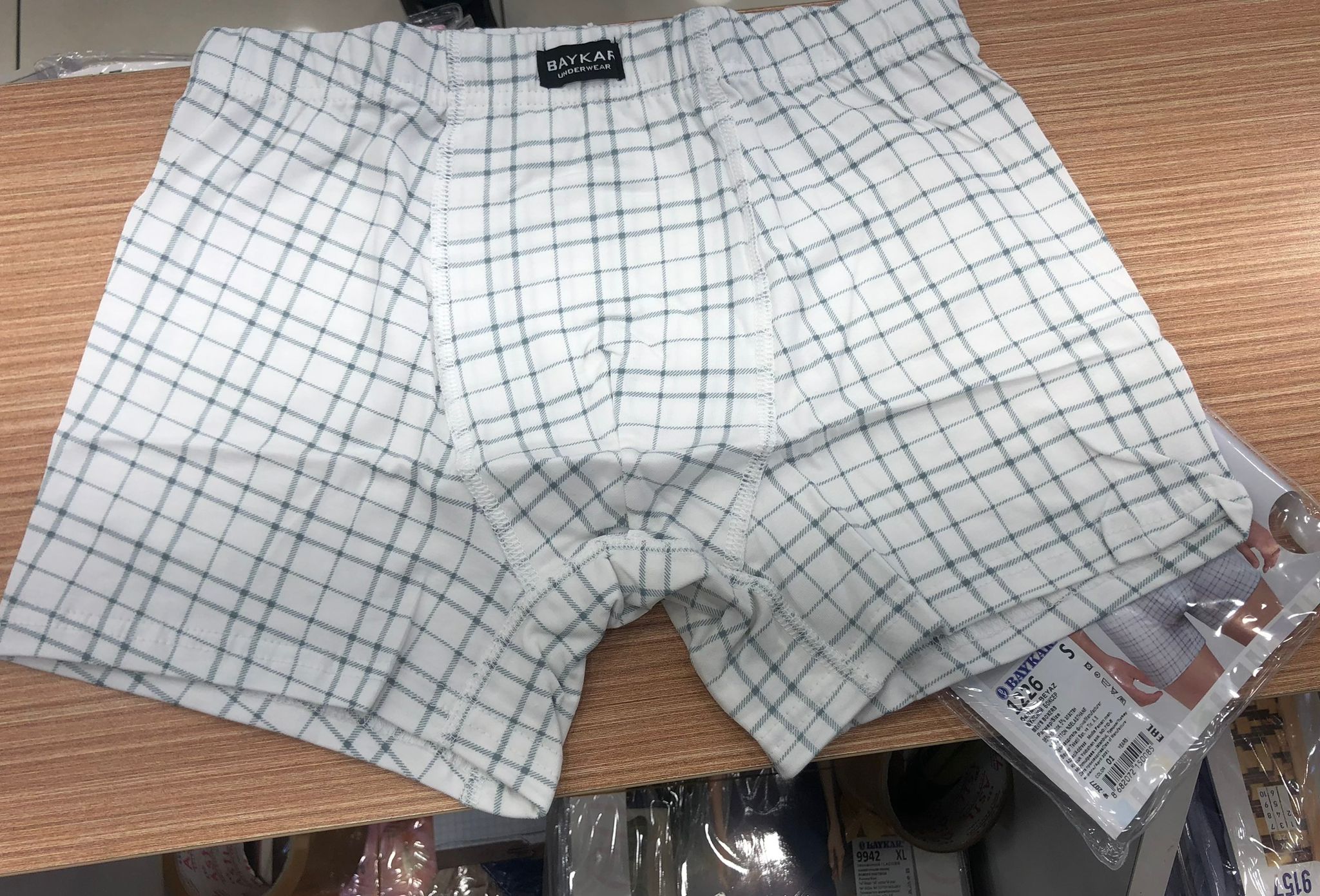 Baykar Men's Premium Combed Cotton Boxer Briefs – White with Classic Windowpane Grid Check